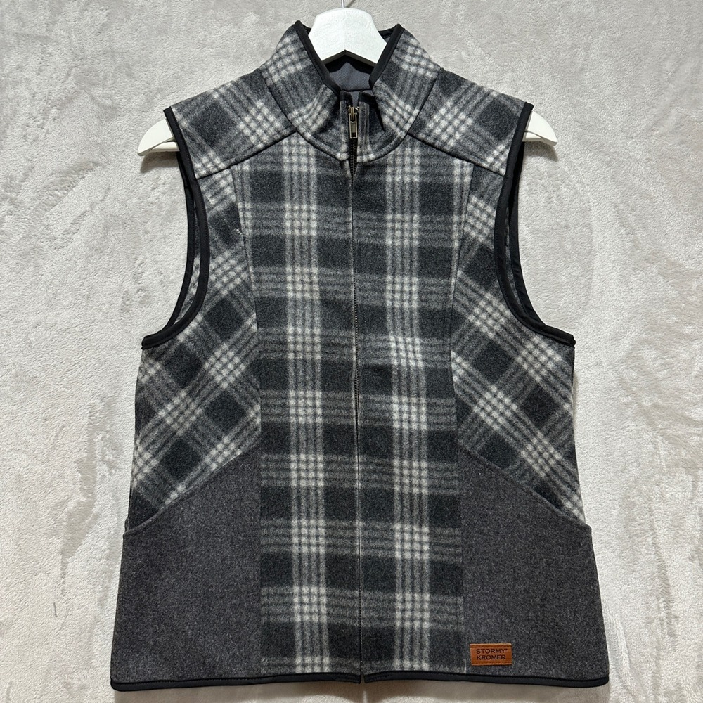 Stormy Kromer Womens Gray Plaid Wool Blend Full Zip Vest Size Medium